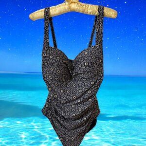 Bond-Eye Australia Swim Suit With Rouching Blue & White EUC SZ 8